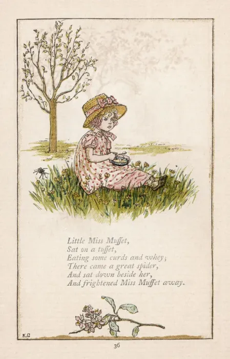 Framed Print : Miss Muffet (Greenaway) Framed Print : Miss Muffet (Greenaway)