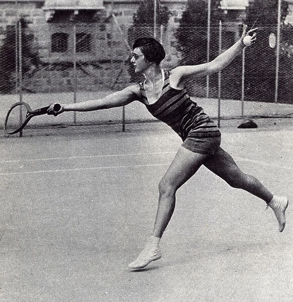 Miss S. T. Phillips playing tennis at the Venice Lido