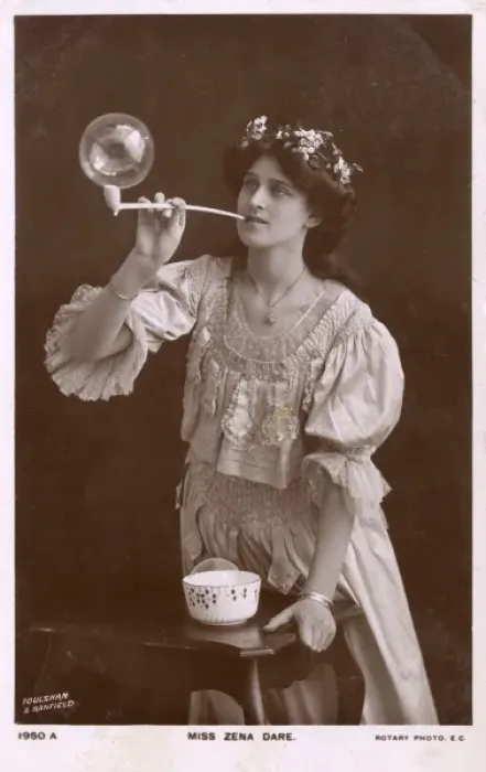 Framed Print : Miss Zena Dare blowing a large bubble Framed Print : Miss Zena Dare blowing a large bubble