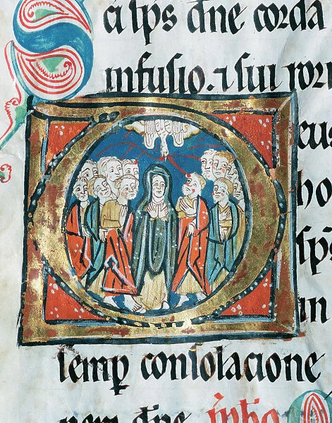 Missal Vetus Oxemense. Drop cap depicting The Pentecost. 12t
