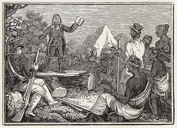 Missionaries preaching to native Americans