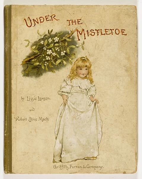 Under the Mistletoe. A shyly smiling girl wits neath the mistletoe