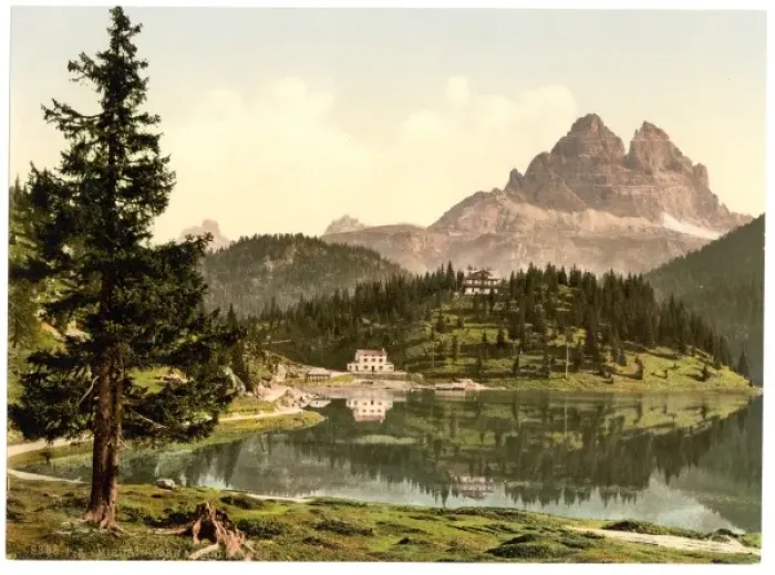 Framed Print : Misurinasee and Drei Zinnen, Tyrol, Austro-Hungary Framed Print : Misurinasee and Drei Zinnen, Tyrol, Austro-Hungary