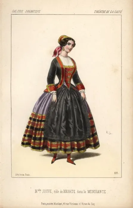 Framed Print : Mlle Jouve in the role of Brigite in La Mendiante