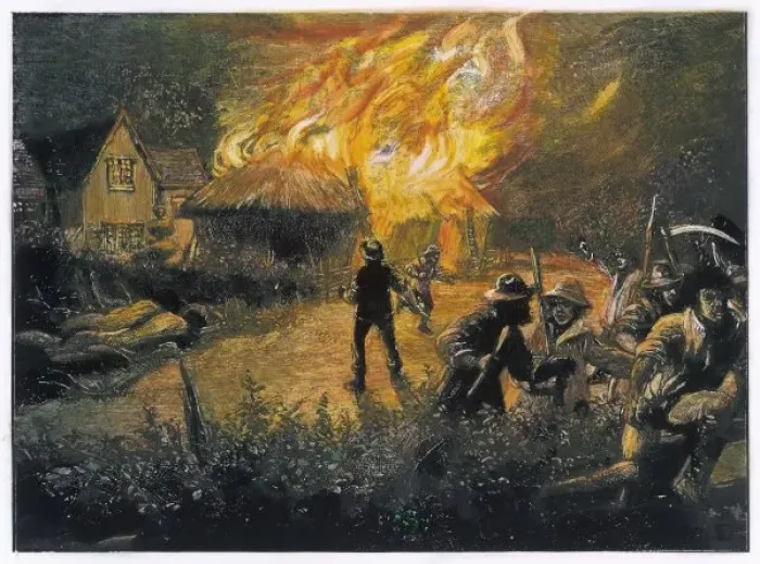 Mob / Arson Print, Kent 1830: Fire Mob Burning Hay-Ricks. Art