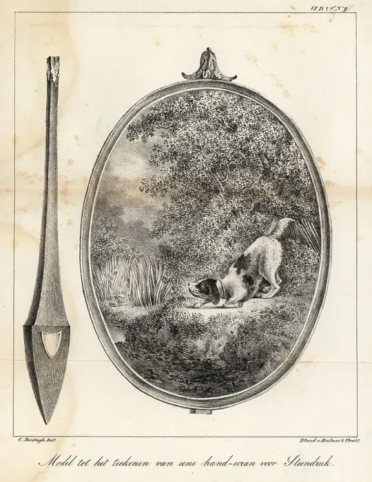Framed Print : Model for a design for an embroidered hand-screen showing a dog Framed Print : Model for a design for an embroidered hand-screen showing a dog