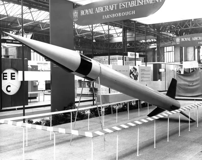 Framed Print : A model of the Skylark sounding rocket on display Framed Print : A model of the Skylark sounding rocket on display