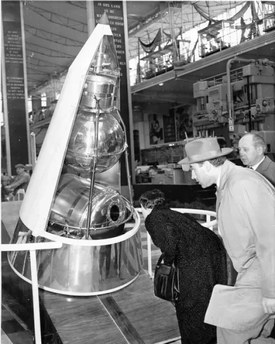Framed Print : A model of Sputnik II in the Soviet Pavilion at the Brussels Framed Print : A model of Sputnik II in the Soviet Pavilion at the Brussels