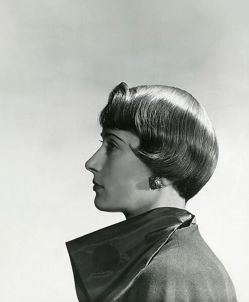 Model with stylish short hair in profile