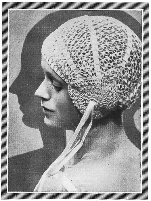 Framed Print : Model wearing close-fitting crocheted bourdoir cap Date: 1929 Framed Print : Model wearing close-fitting crocheted bourdoir cap Date: 1929