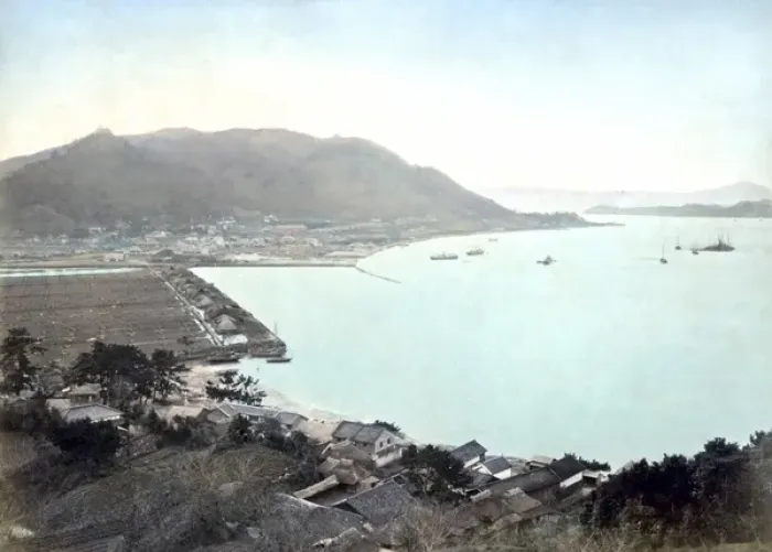 Framed Print : Moji harbour, Japan, circa 1880s Framed Print : Moji harbour, Japan, circa 1880s