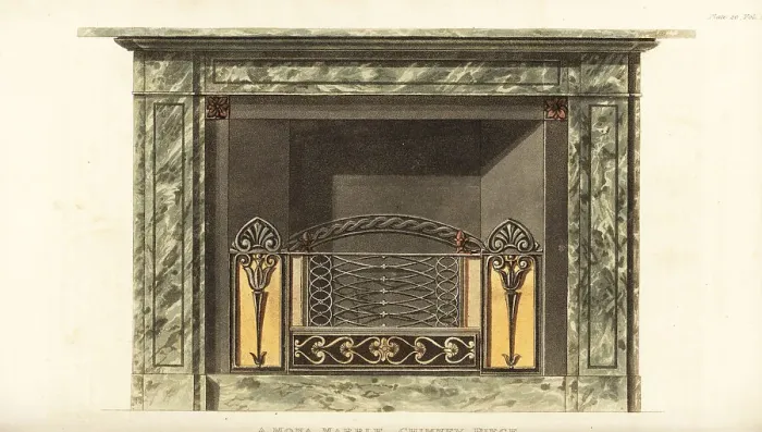 Framed Print : Mona marble chimney piece designed by George Bullock, 1777-1818 Framed Print : Mona marble chimney piece designed by George Bullock, 1777-1818