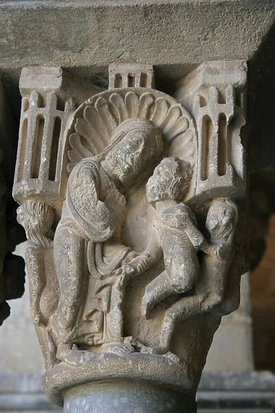 Monastery of Sant Cugat. Capital depicting God with Adam