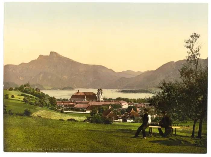 Framed Print : Mondsee and Schafberg, Upper Austria, Austro-Hungary Framed Print : Mondsee and Schafberg, Upper Austria, Austro-Hungary