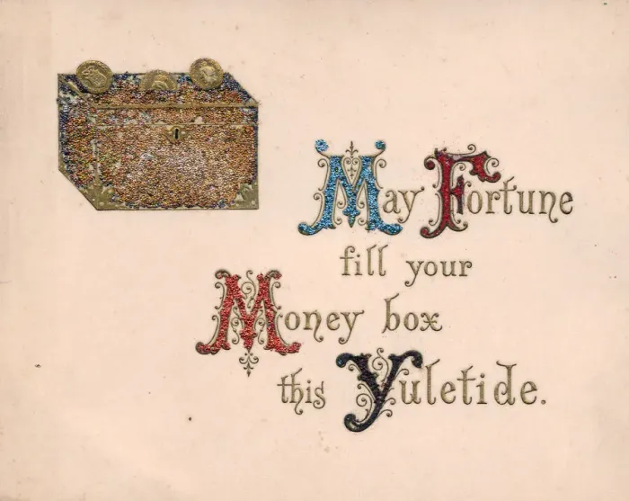 Framed Print : Money box and coins on a Christmas card Framed Print : Money box and coins on a Christmas card