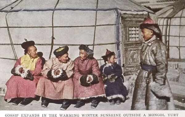 Mongolia - Men chatting outside a yurt