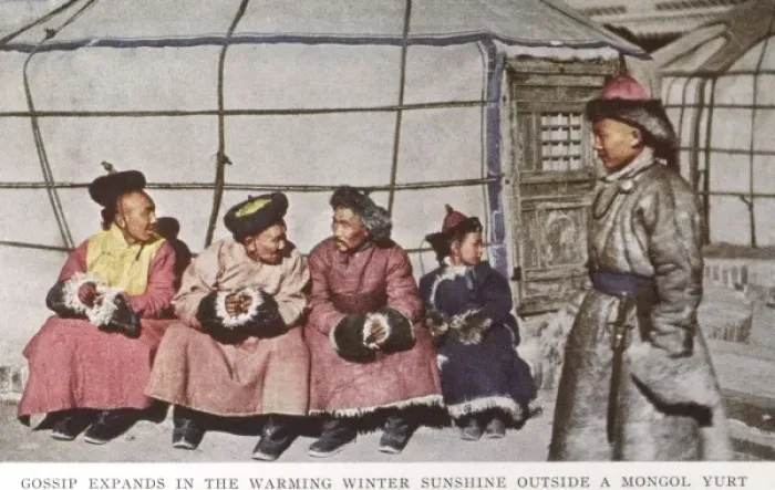 Framed Print : Mongolia - Men chatting outside a yurt Framed Print : Mongolia - Men chatting outside a yurt