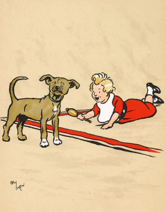Framed Print : Mongrel puppy and little boy with rattle Framed Print : Mongrel puppy and little boy with rattle