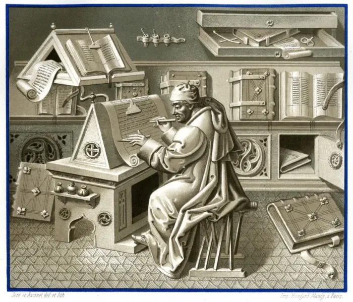 Framed Print : MONK COPYING, 15TH CENT Framed Print : MONK COPYING, 15TH CENT