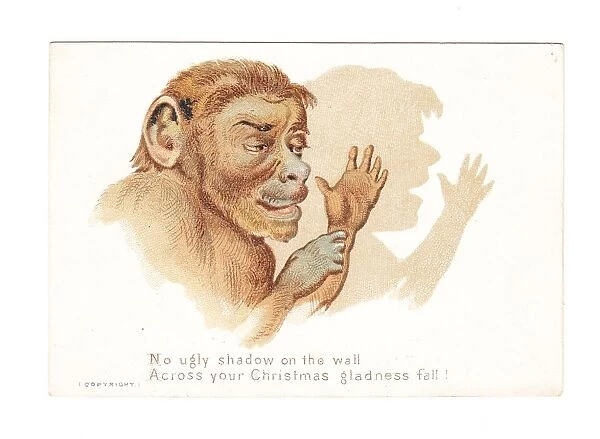 Monkey casting a shadow on a Christmas card