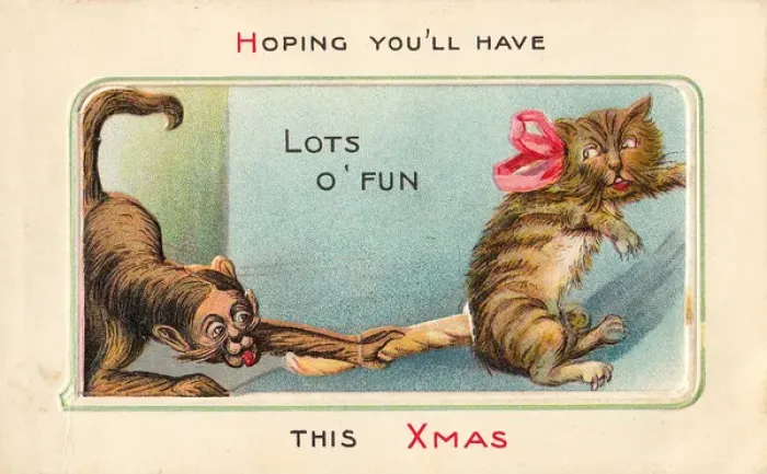 Framed Print : Monkey and cat on a Christmas card Framed Print : Monkey and cat on a Christmas card