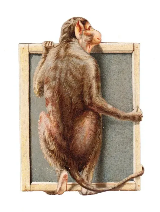 Framed Print : Monkey holding a slate on a cutout Christmas card Framed Print : Monkey holding a slate on a cutout Christmas card