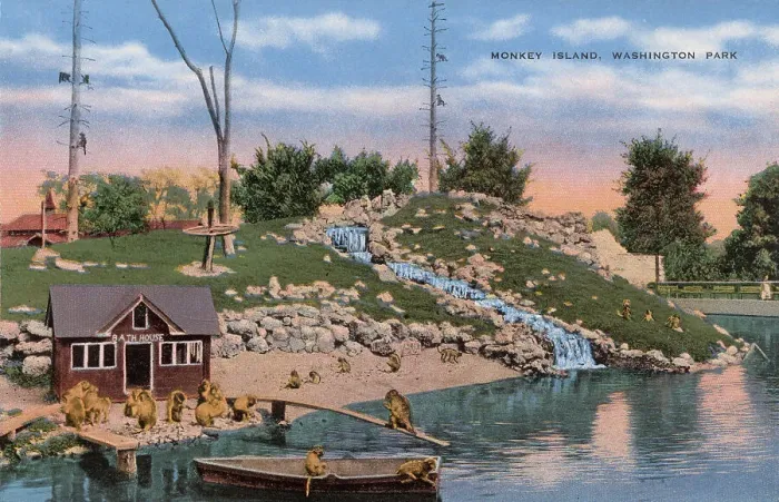 Framed Print : Monkey Island, Washington Park, Milwaukee, Wisconsin, USA Date: circa 1940 Framed Print : Monkey Island, Washington Park, Milwaukee, Wisconsin, USA Date: circa 1940