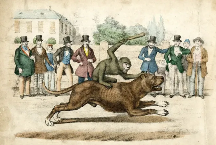 Framed Print : MONKEY RIDES A DOG / 1845 Framed Print : MONKEY RIDES A DOG / 1845
