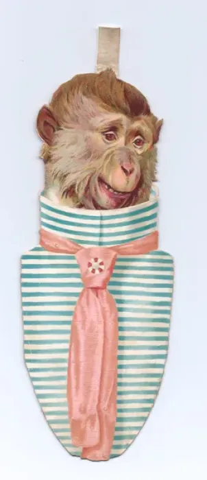 Framed Print : Monkey in shirt and tie on a cutout greetings card Framed Print : Monkey in shirt and tie on a cutout greetings card