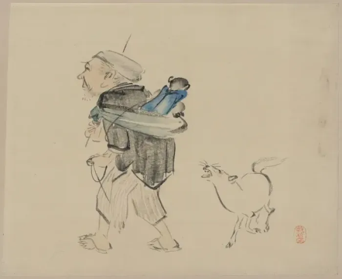 Framed Print : Monkey trainer and a dog Framed Print : Monkey trainer and a dog