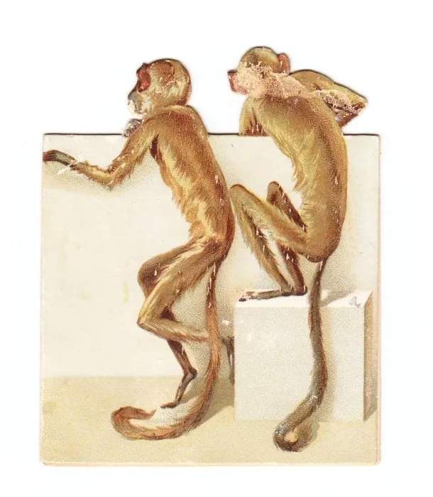 Framed Print : Two monkeys on a cutout New Year card Framed Print : Two monkeys on a cutout New Year card