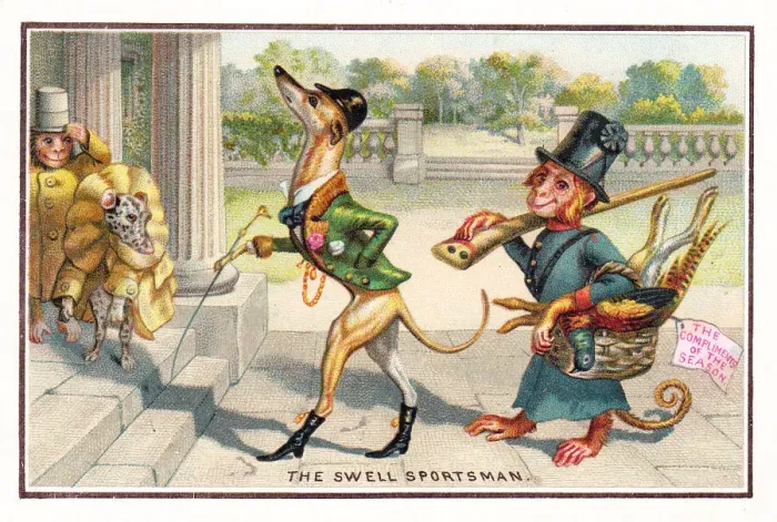 Framed Print : Monkeys and dogs on a Christmas card Framed Print : Monkeys and dogs on a Christmas card
