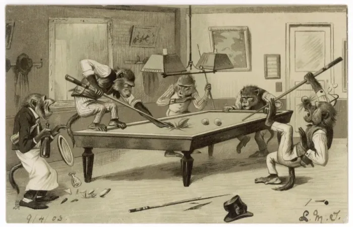 Framed Print : Monkeys Play Billiards Framed Print : Monkeys Play Billiards