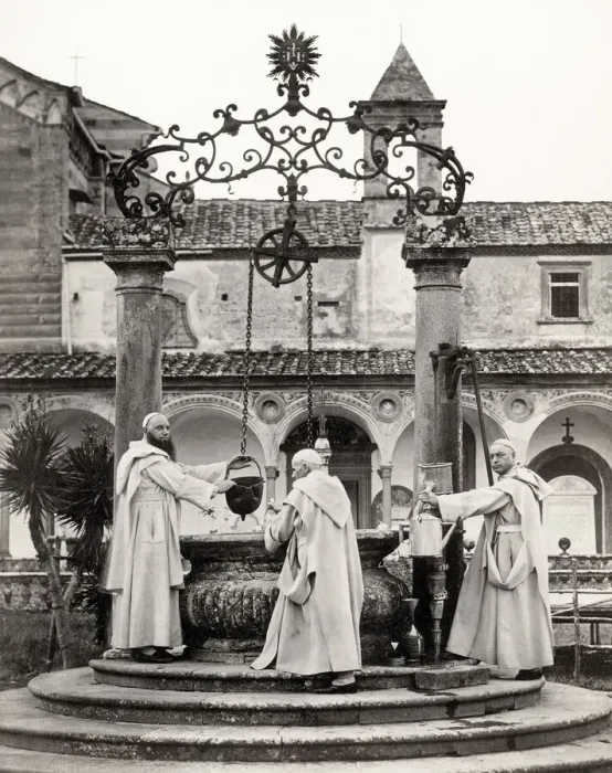 Framed Print : Monks at a monastery well, Florence, Italy Framed Print : Monks at a monastery well, Florence, Italy