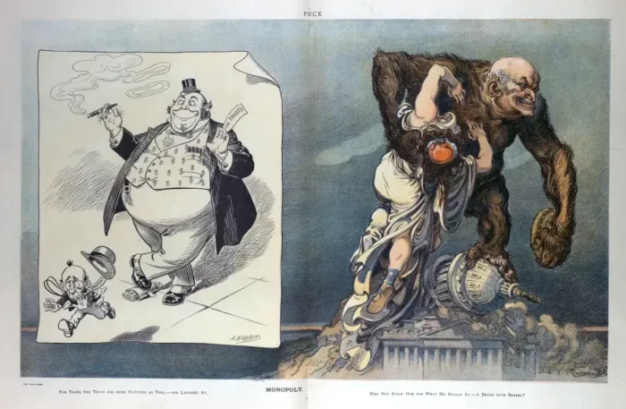 Framed Print : Monopoly. Illustration shows on the left a cartoon drawn by LM Glackens Framed Print : Monopoly. Illustration shows on the left a cartoon drawn by LM Glackens