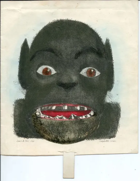 Framed Print : Monsters face with tab pull on a greetings card Framed Print : Monsters face with tab pull on a greetings card