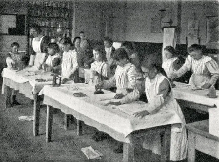 Framed Print : Montem Street Centre, London - Class in Laundry Work Framed Print : Montem Street Centre, London - Class in Laundry Work