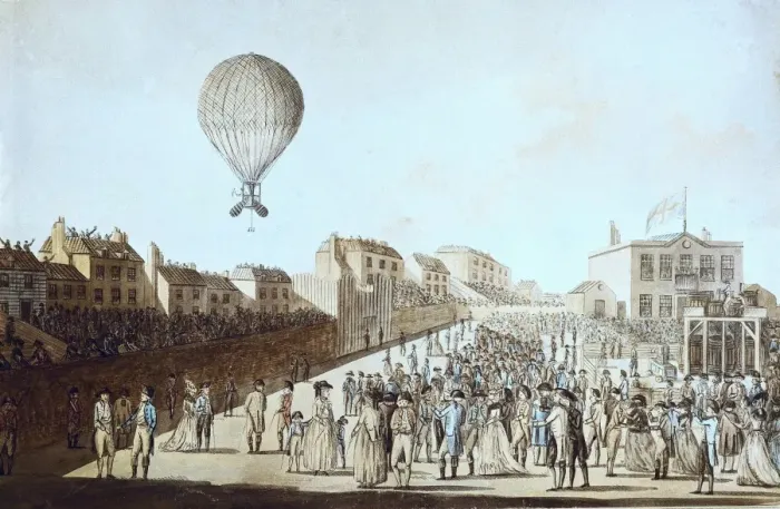 Framed Print : One of the Montgolfier brothers departing from Framed Print : One of the Montgolfier brothers departing from