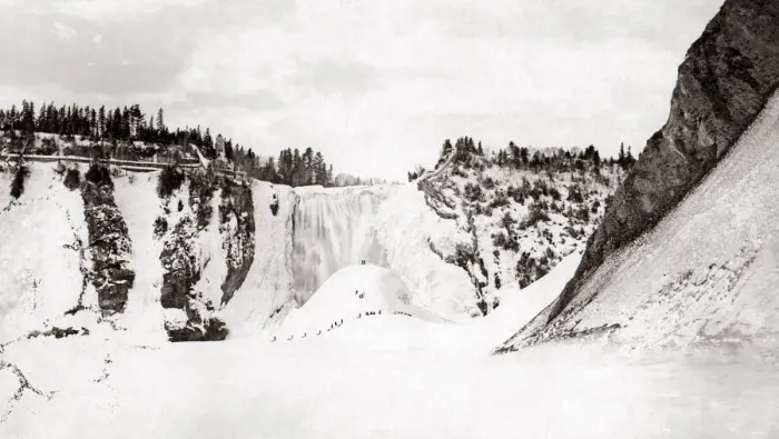 Framed Print : Montmorency Falls, Canada, frozen in winter, circa 1890. Date: circa 1890 Framed Print : Montmorency Falls, Canada, frozen in winter, circa 1890. Date: circa 1890