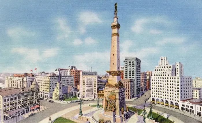 Framed Print : Monument Circle, Indianapolis, Indiana, USA Date: 1936 Framed Print : Monument Circle, Indianapolis, Indiana, USA Date: 1936