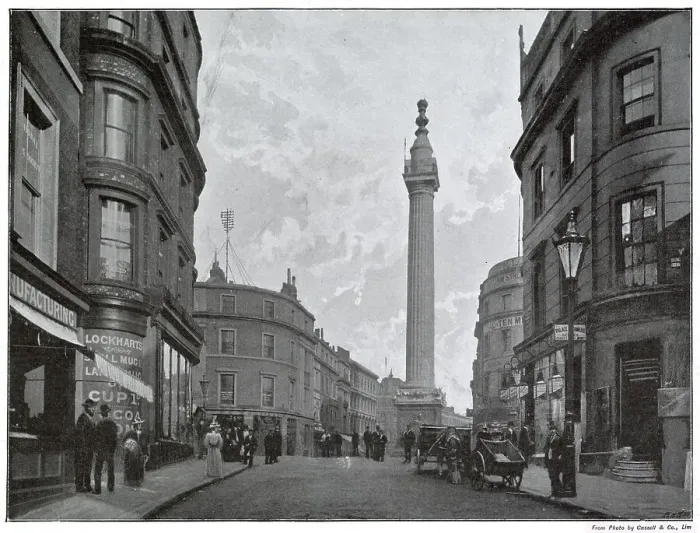 Framed Print : Monument raising above the other buildings, designed by Sir Christopher Wren. Date: 1897 Framed Print : Monument raising above the other buildings, designed by Sir Christopher Wren. Date: 1897