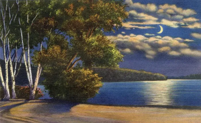 Framed Print : Moonlight near tourist camp site on Lake Geneva, Wisconsin, USA Date: 1936 Framed Print : Moonlight near tourist camp site on Lake Geneva, Wisconsin, USA Date: 1936