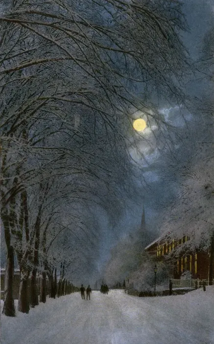 Framed Print : MOONLIT SNOWY STREET Framed Print : MOONLIT SNOWY STREET