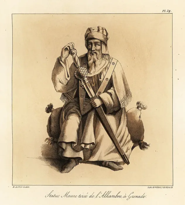 Framed Print : Moor in robes with sword from the Alhambra Palace, Granada, Spai Framed Print : Moor in robes with sword from the Alhambra Palace, Granada, Spai