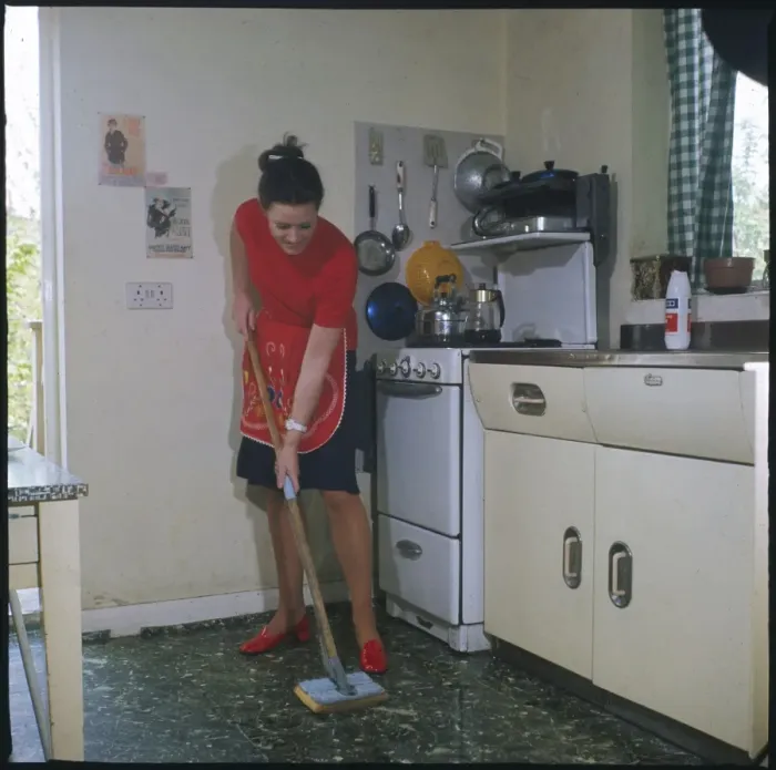Framed Print : Mopping Kitchen Floor Framed Print : Mopping Kitchen Floor