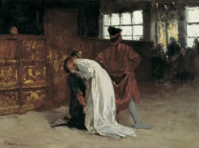 Framed Print : MORELLI, Domenico (1826-1901). The kiss. 1868 Framed Print : MORELLI, Domenico (1826-1901). The kiss. 1868