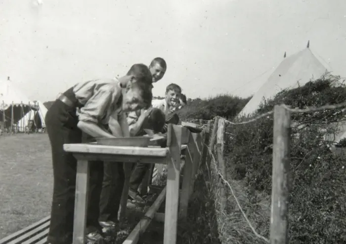 Framed Print : Morning ablutions at a Pembrokeshire scout camp Framed Print : Morning ablutions at a Pembrokeshire scout camp
