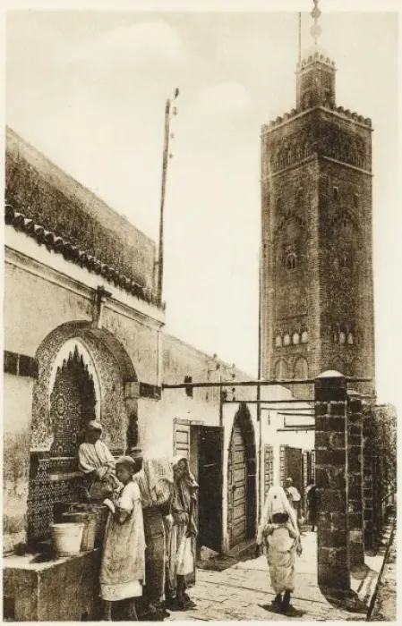 Framed Print : Morocco, Casablanca - New Medina, Fountain and Mosque Framed Print : Morocco, Casablanca - New Medina, Fountain and Mosque