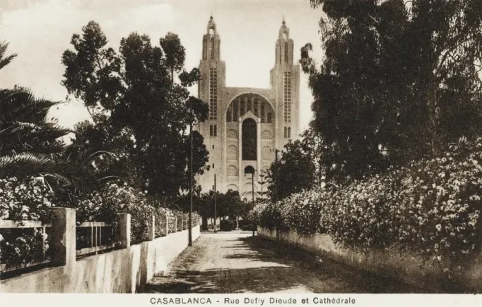 Framed Print : Morocco, Casablanca - The Rue Deify Dieude and Cathedral