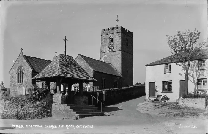 Framed Print : Mortehoe Church and Rock Cottages Framed Print : Mortehoe Church and Rock Cottages
